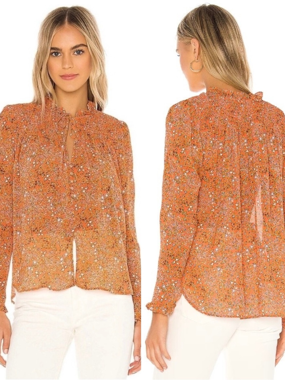 Free People x Revolve Lela Blouse in Coral Combo